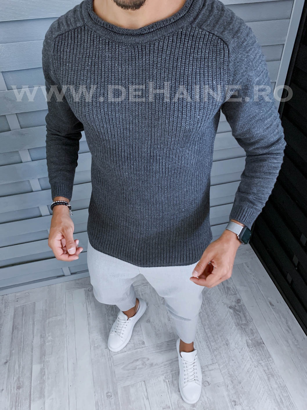 Pulover barbati gros slim fit gri inchis zr b2053 98-4